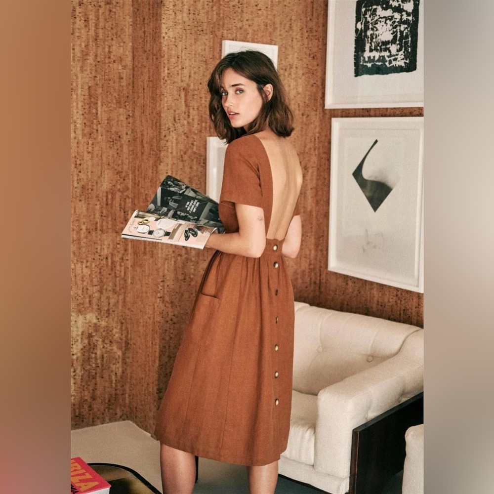 Sézane Odalie dress in moka linen